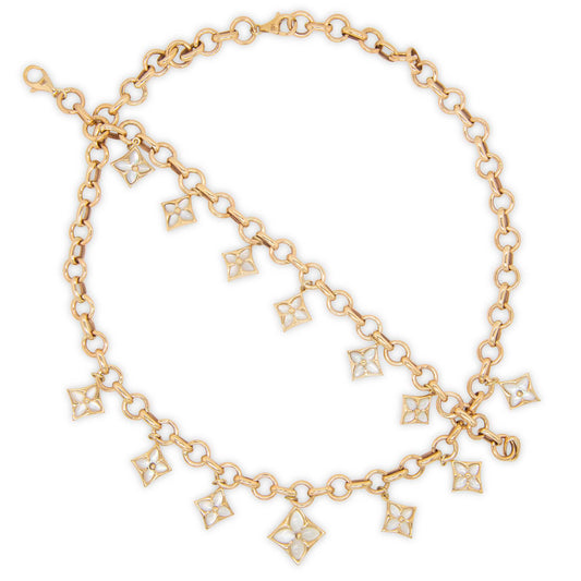 14k Yellow Gold White Acrylic Clover Rolo Set