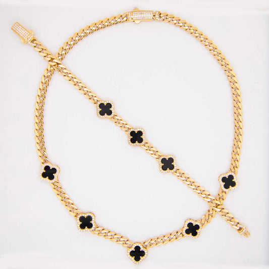 14K Yellow Gold Black Clover Station Monaco Set