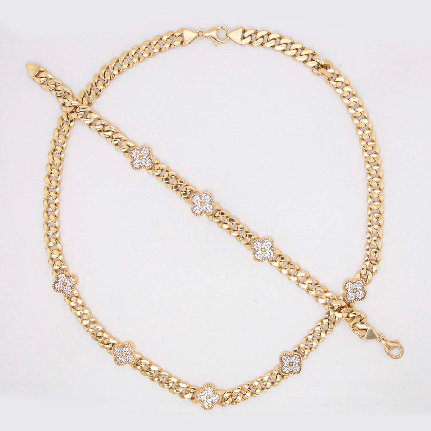 14k Yellow Gold CZ Clover Set