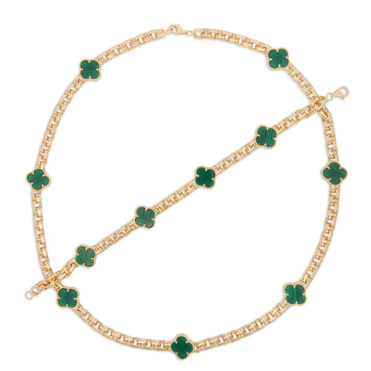 14K Yellow Gold Green Acrylic Clover Set