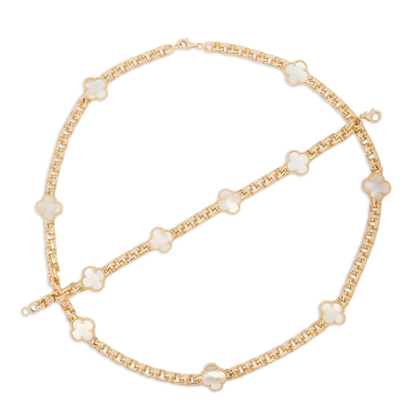 14K Yellow Gold White Acrylic Clover Set