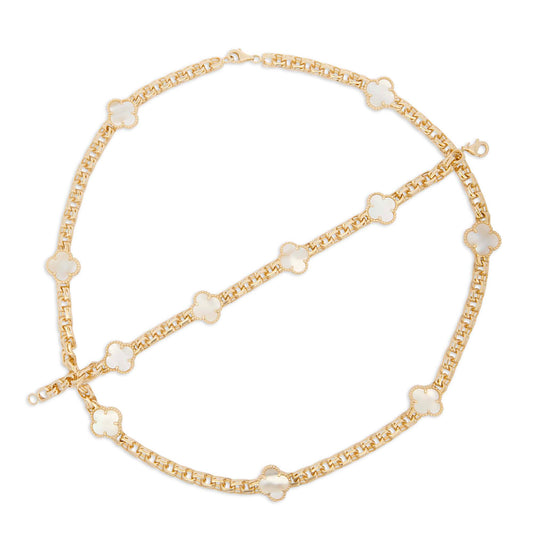 14K Yellow Gold White Acrylic Clover Set