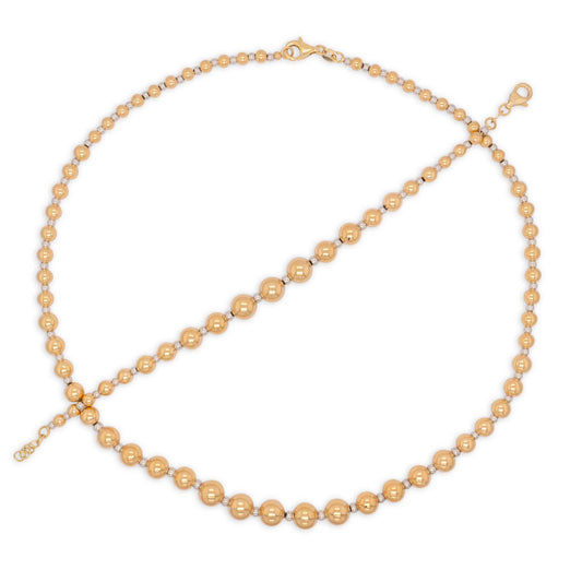 14K Yellow Gold Graduated Beaded Chain Set