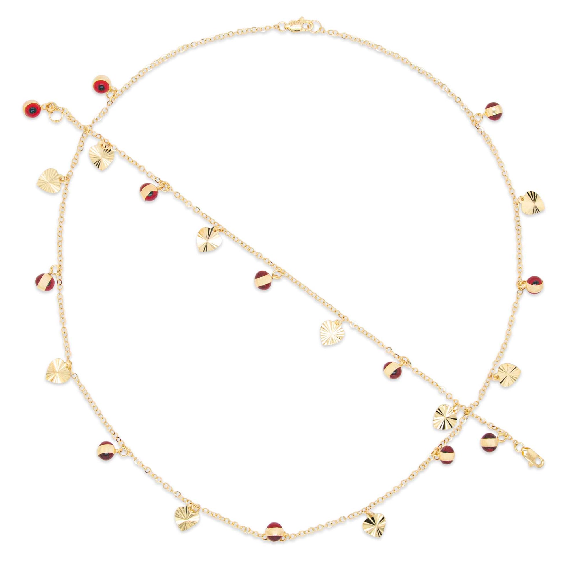 14K Yellow Gold Dangling Red Evil Eye & Diamond Cut Heart Set