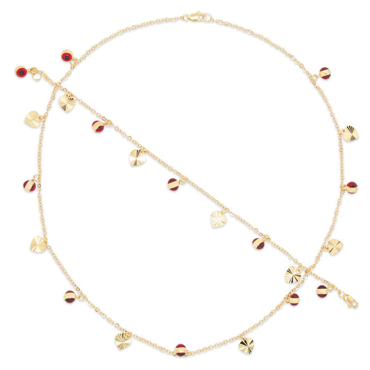 14K Yellow Gold Dangling Red Evil Eye & Diamond Cut Heart Set