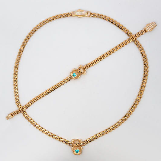 14k Yellow Gold Light Blue Teddy Bear Set