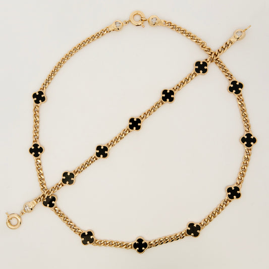 14k Yellow Gold Multi Black Clover Set