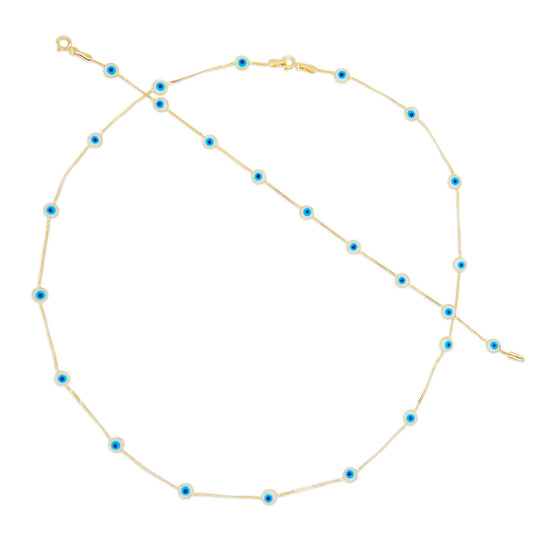 14K Yellow Gold Light Blue Evil Eye Station Set