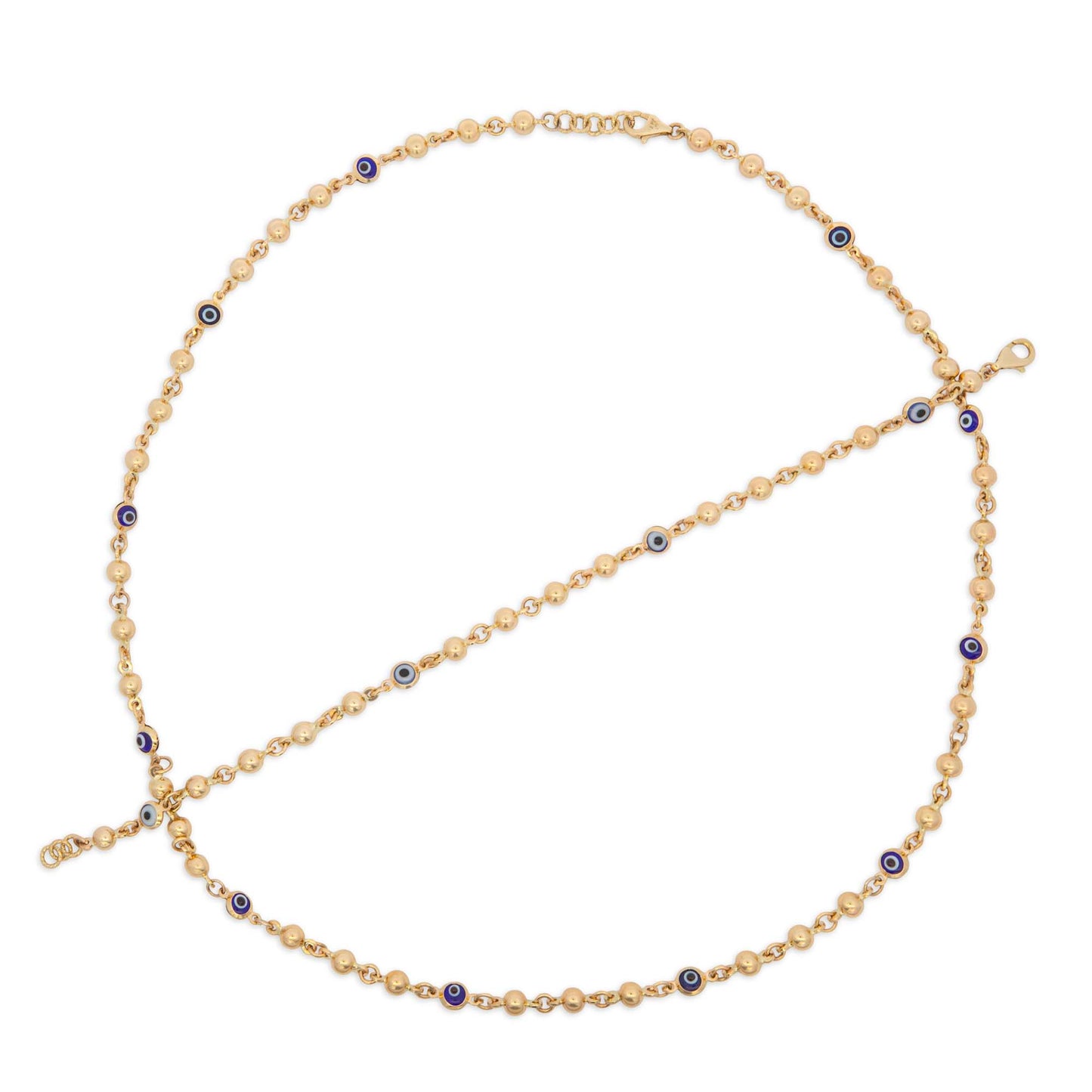 14K Yellow Gold Blue Beaded Evil Eye Set