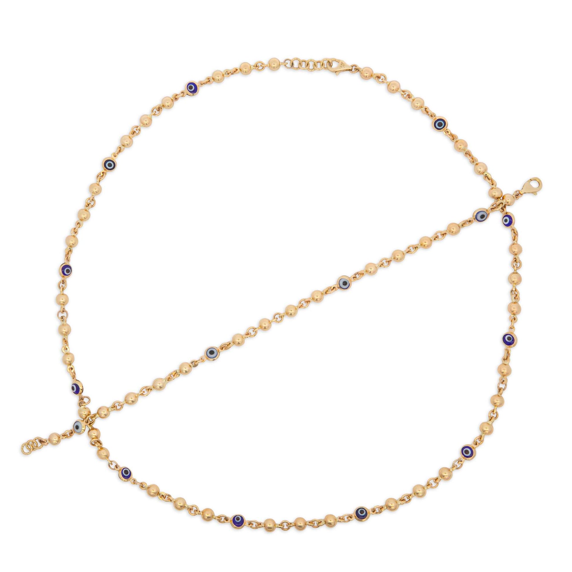 14K Yellow Gold Blue Beaded Evil Eye Set