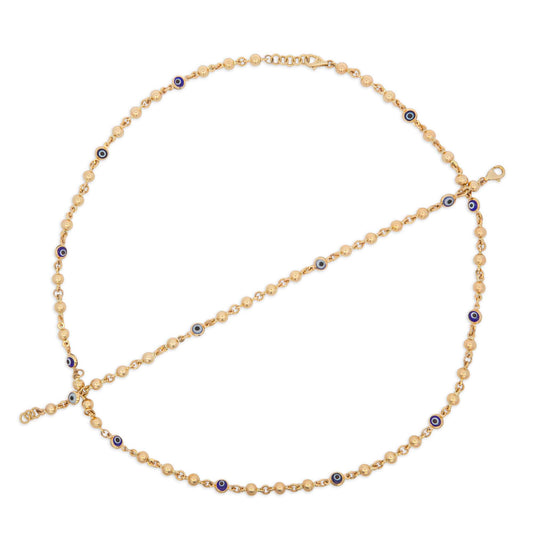 14K Yellow Gold Blue Beaded Evil Eye Set