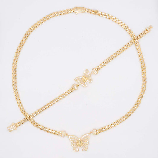 14k Yellow Gold Monaco Detailed Butterfly with CZ Accents Set