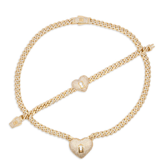 14K Yellow Gold CZ Monaco Heart Lock Set