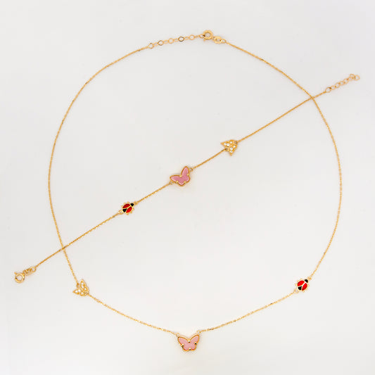 14k Yellow Gold Butterfly & Ladybug Set