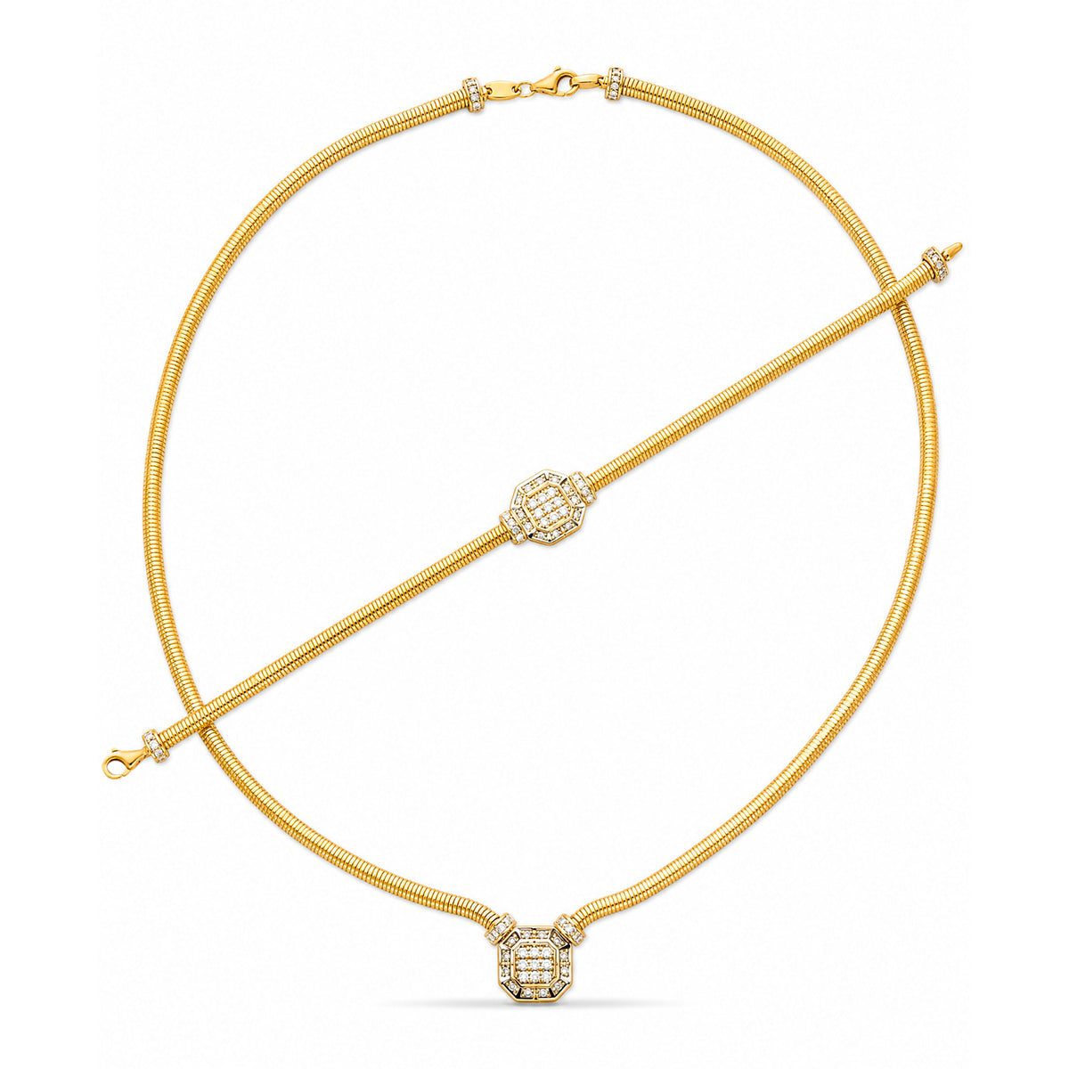 14k Two-Tones Full CZ Square Set