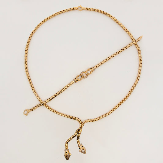 14k Yellow Gold Flexible Double Panther Head Set