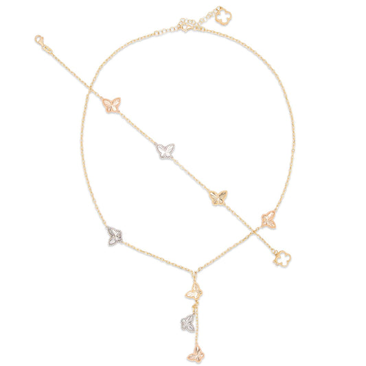14K Tri-Color Gold Diamond Cut Butterfly Station Set