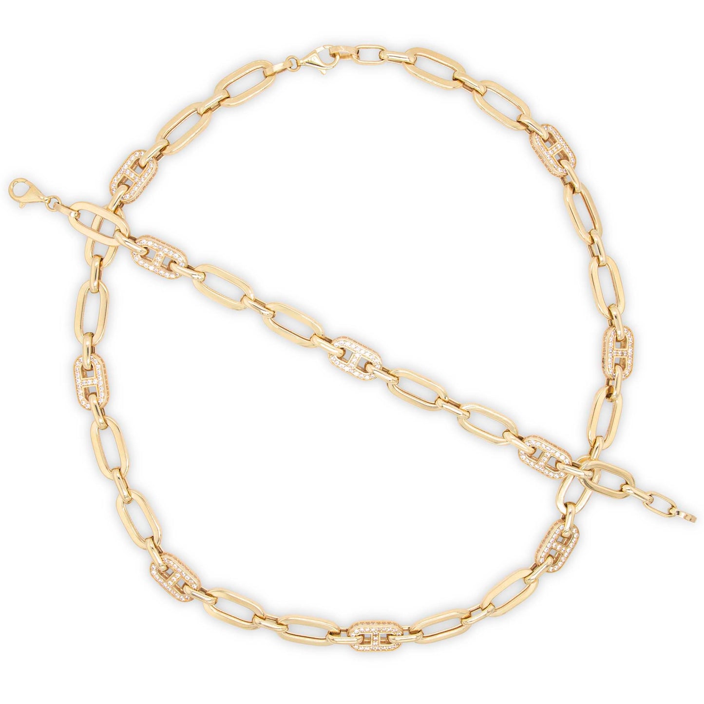 14k Yellow Gold Paperclip Marina with CZ Accents Set