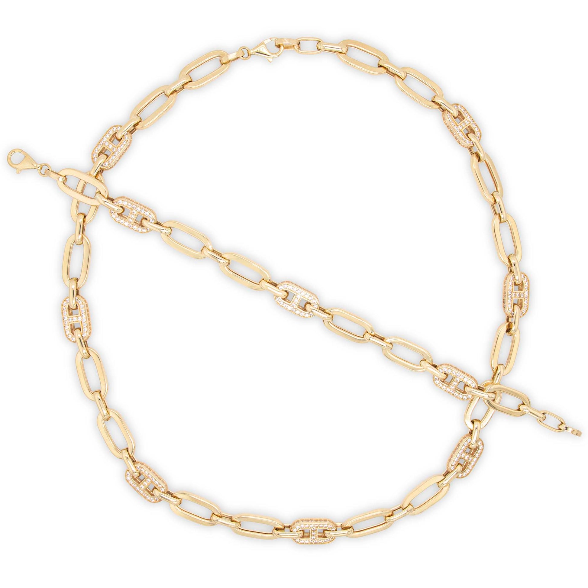 14k Yellow Gold Paperclip Marina with CZ Accents Set