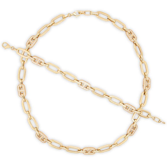 14k Yellow Gold Paperclip Marina with CZ Accents Set