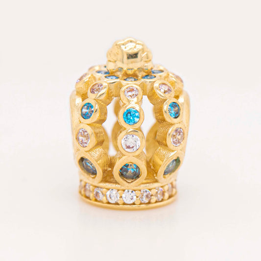 14K Yellow Gold White and Blue CZ Crown Slider