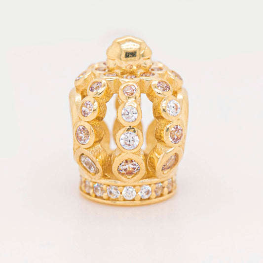 14K Yellow Gold White and Pink CZ Crown Slider