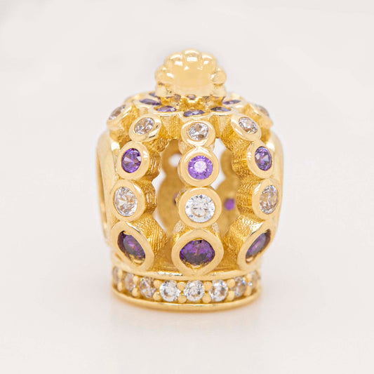 14K Yellow Gold White and Purple CZ Crown Slider