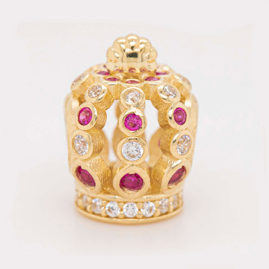 14K Yellow Gold White and Hot Pink CZ Crown Slider