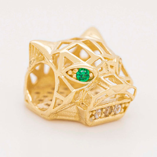 14K Yellow Gold Hollow Panther with CZ Accents Slider