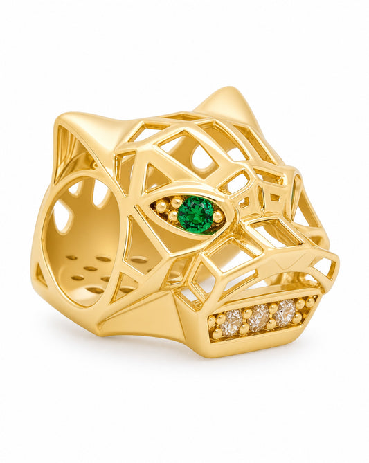 14K Yellow Gold Hollow Panther with CZ Accents Slider