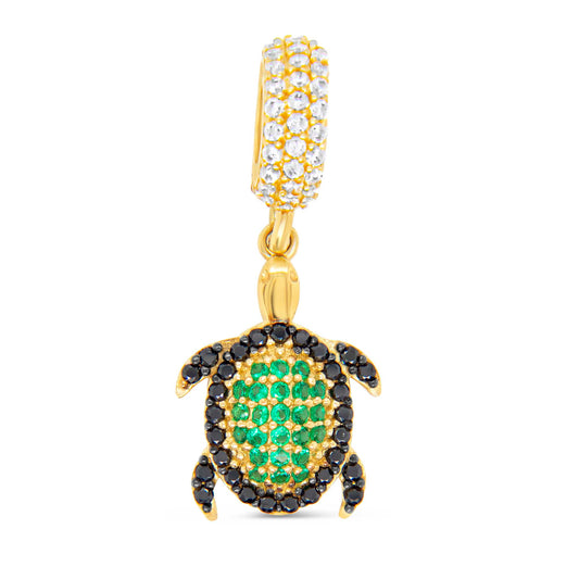 14K Yellow Gold Dangling CZ Turtle Charm