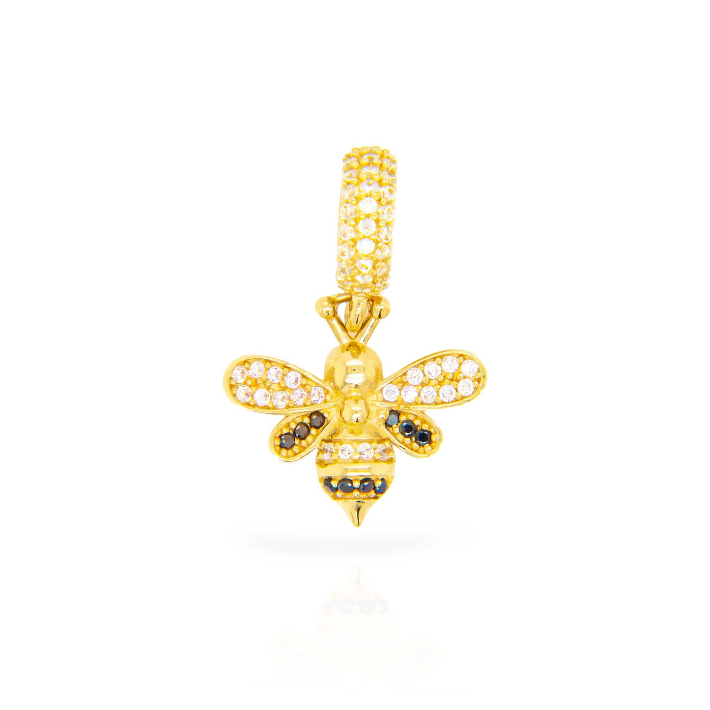 14K Yellow Gold Dangling CZ Bee Charm