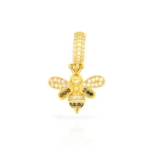 14K Yellow Gold Dangling CZ Bee Charm