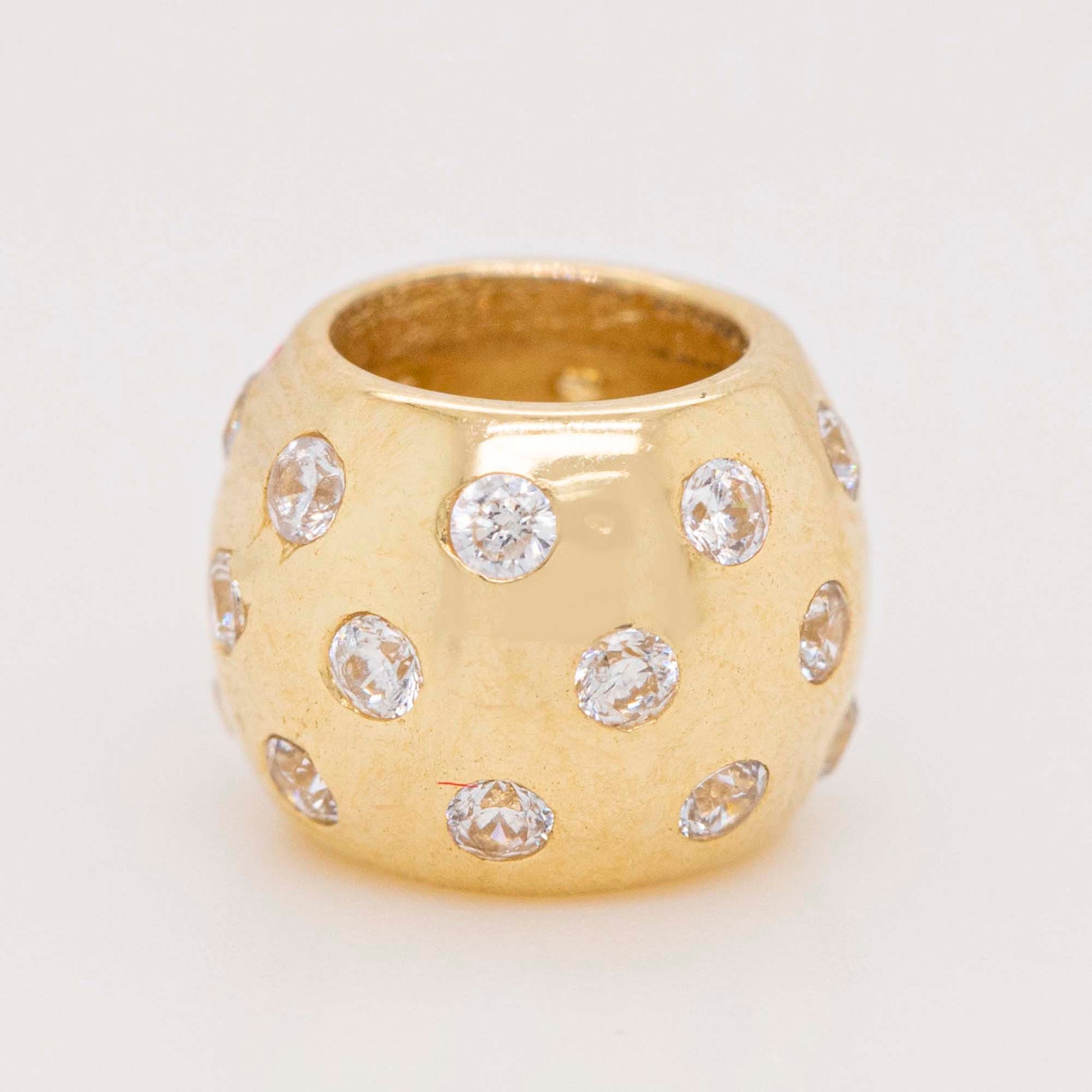 14K Yellow Gold Domed CZ Polka Dot Bead Slider