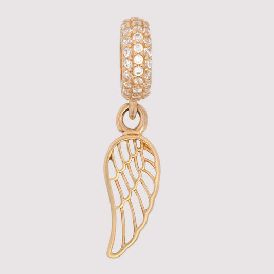 14K Yellow Gold Dangling Feather Charm with CZ Bail