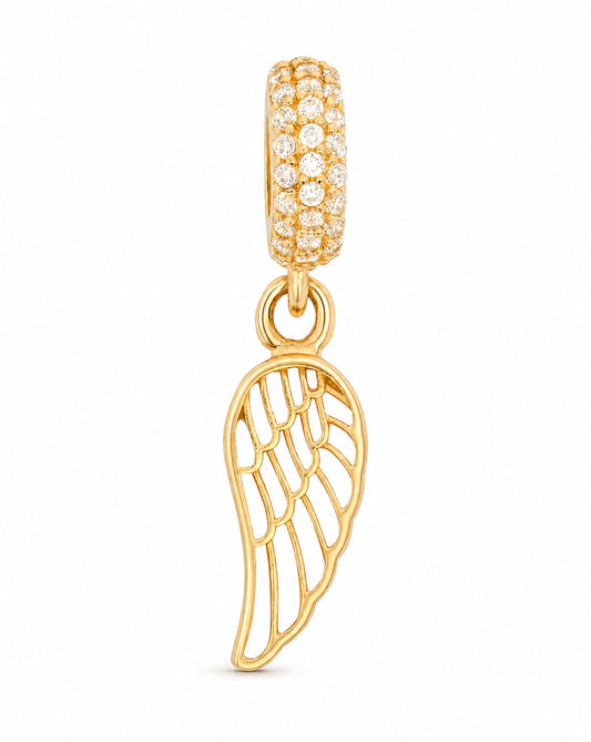 14K Yellow Gold Dangling Feather Charm with CZ Bail