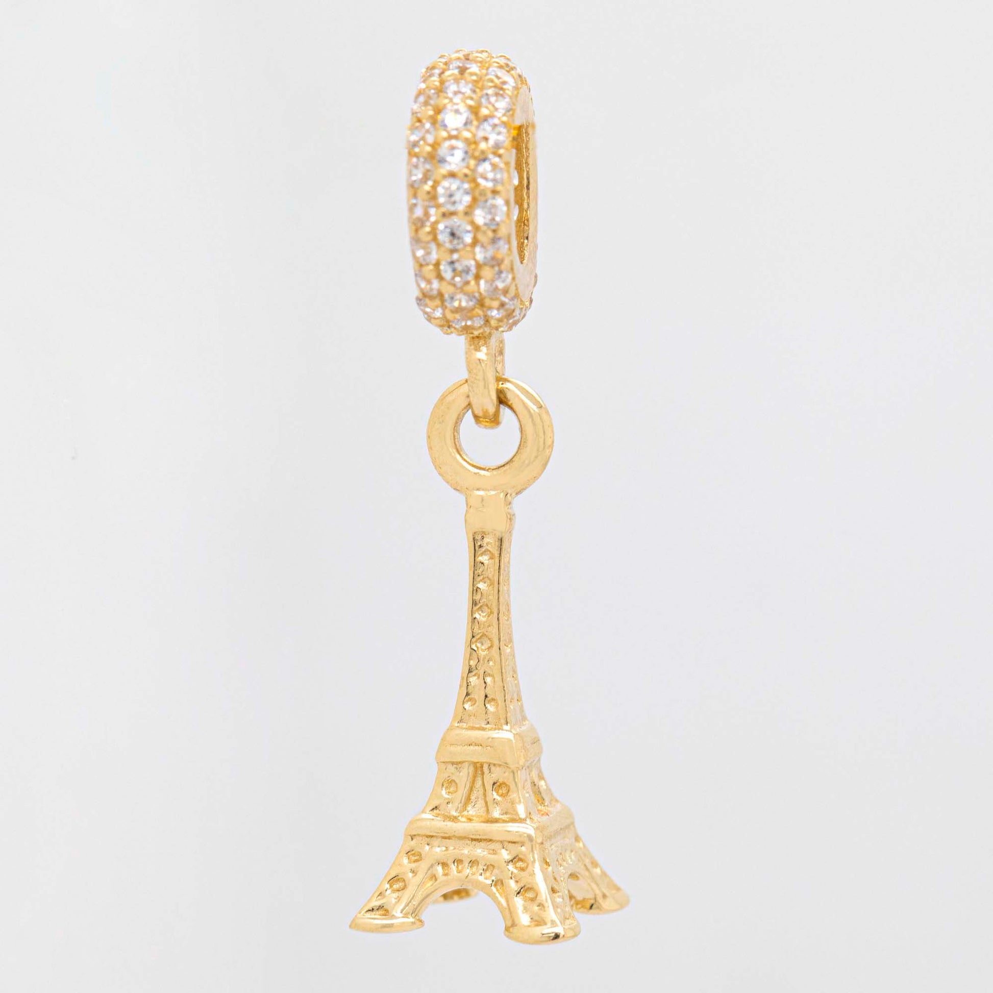 14K Yellow Gold Dangling Eiffel Tower Charm with CZ Bail