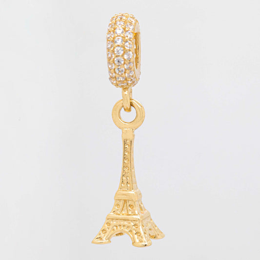 14K Yellow Gold Dangling Eiffel Tower Charm with CZ Bail