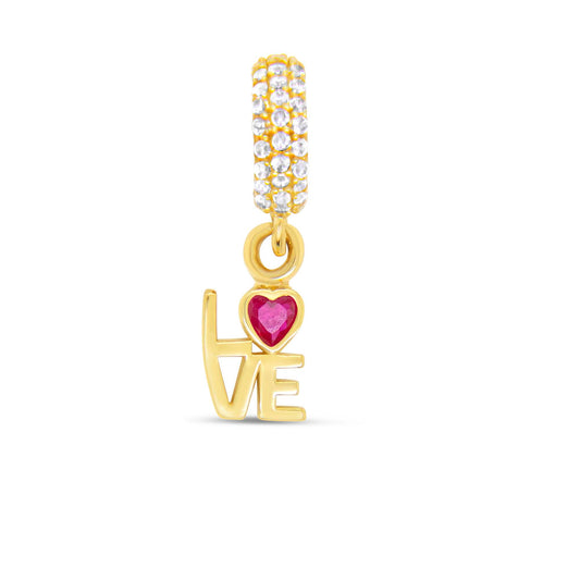 14K Yellow Gold Dangling 'Love' Charm with CZ Accents