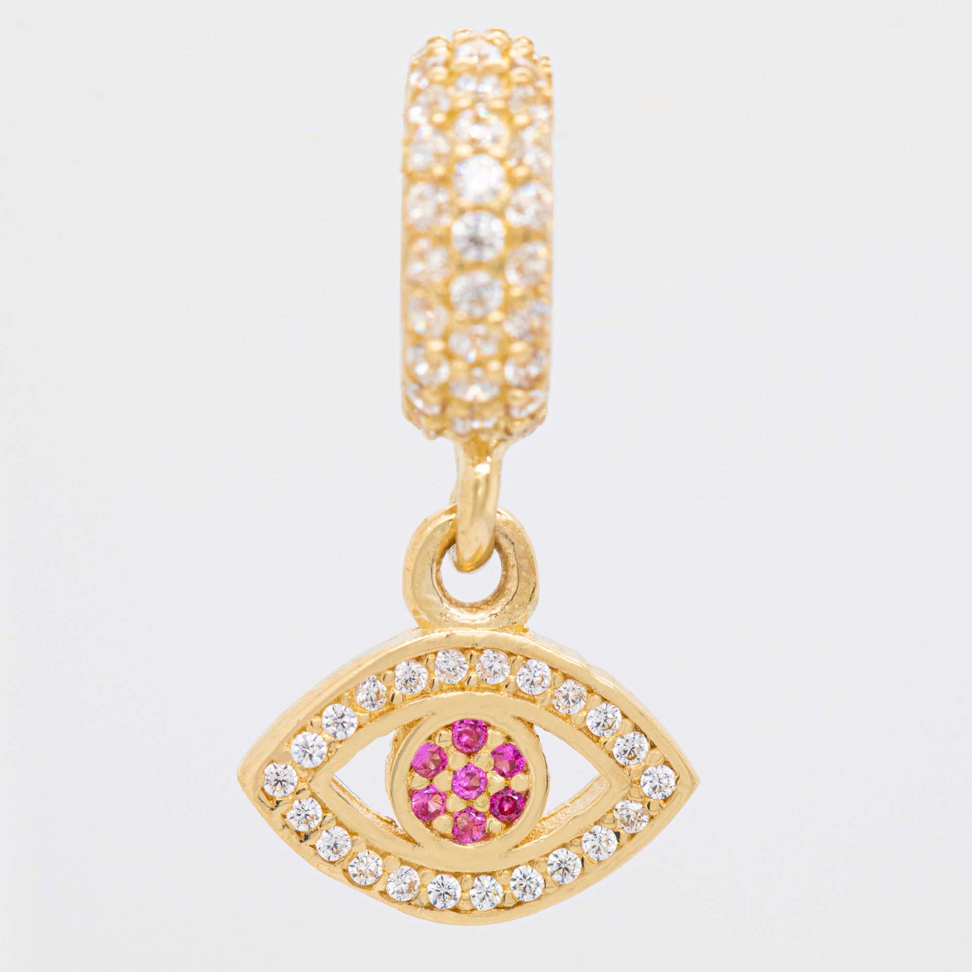 14K Yellow Gold Dangling Red CZ Evil Eye Charm
