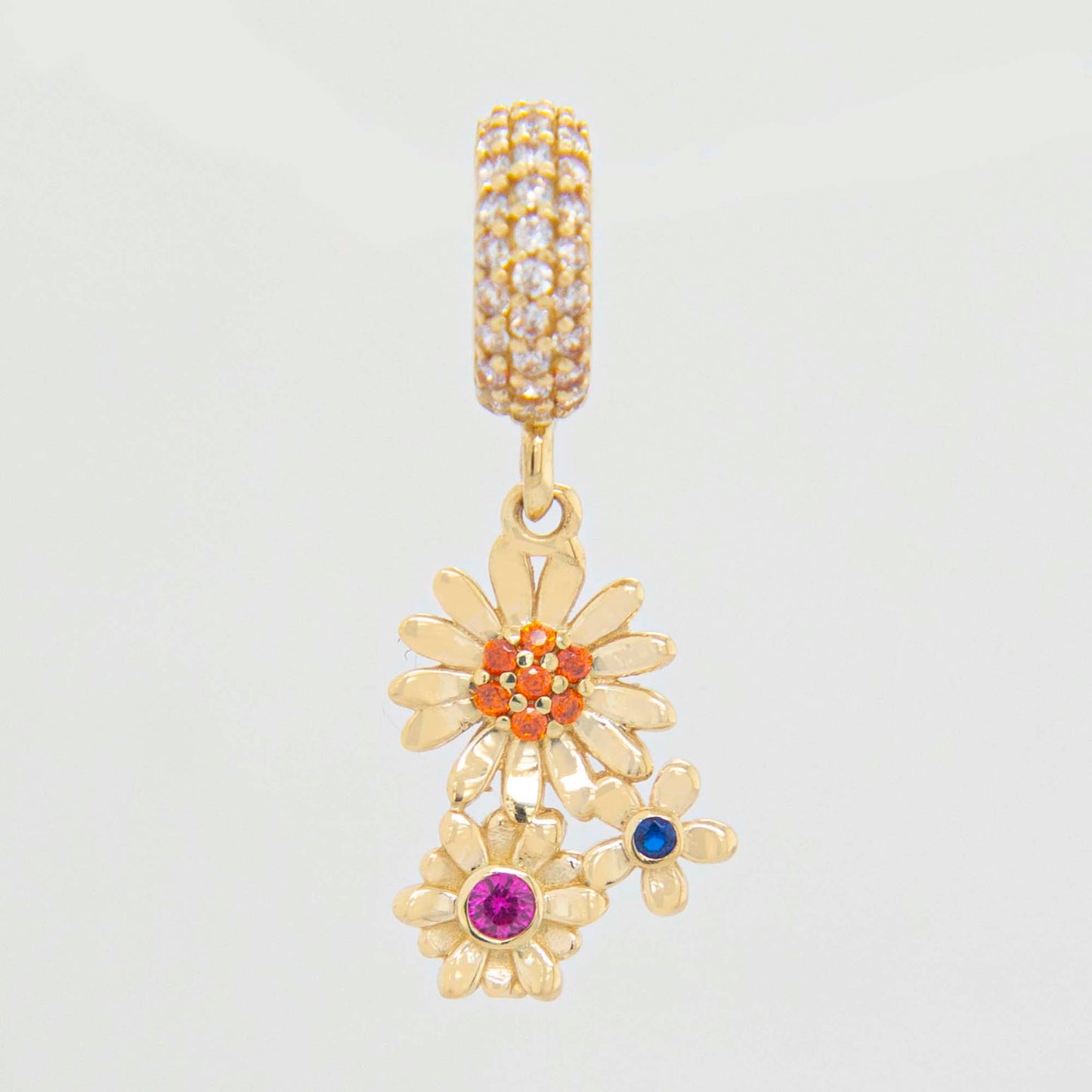 14K Yellow Gold Dangling Floral Charm with CZ Accents