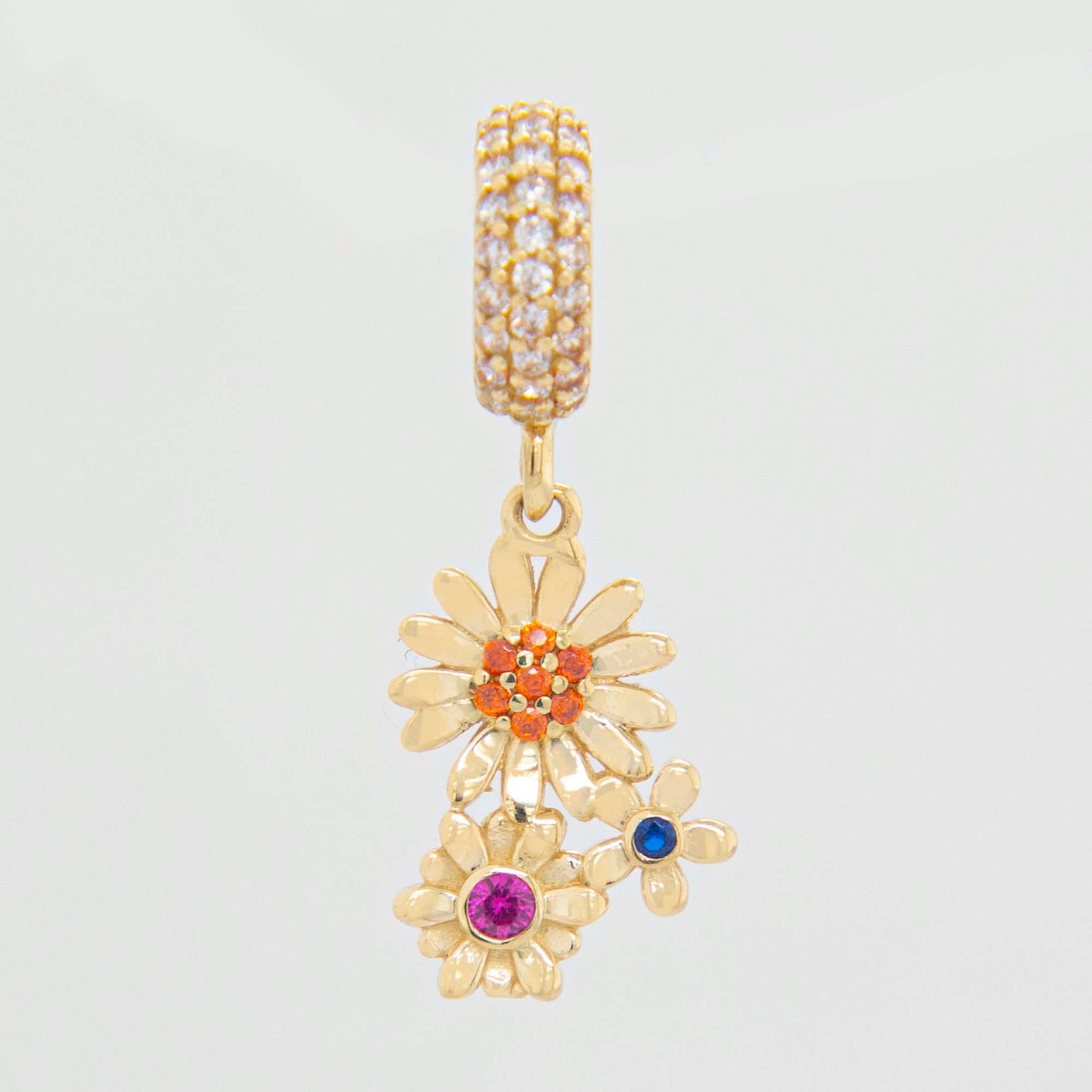 14K Yellow Gold Dangling Floral Charm with CZ Accents