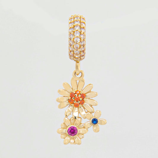 14K Yellow Gold Dangling Floral Charm with CZ Accents