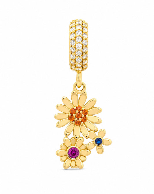 14K Yellow Gold Dangling Floral Charm with CZ Accents
