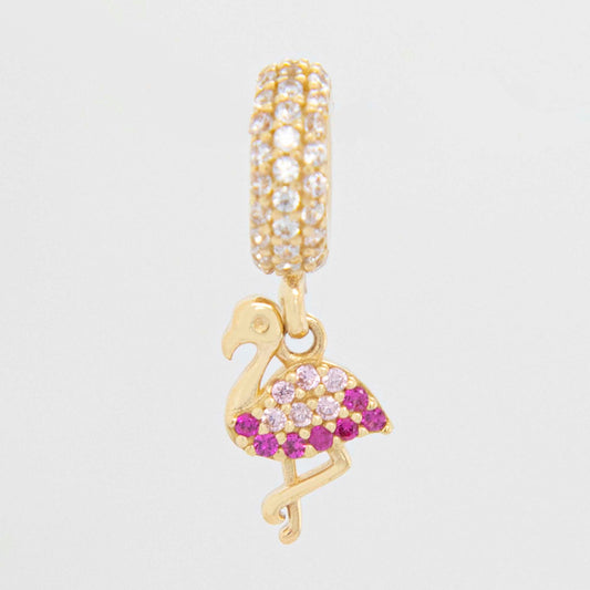 14K Yellow Gold Dangling Pink CZ Flamingo Charm