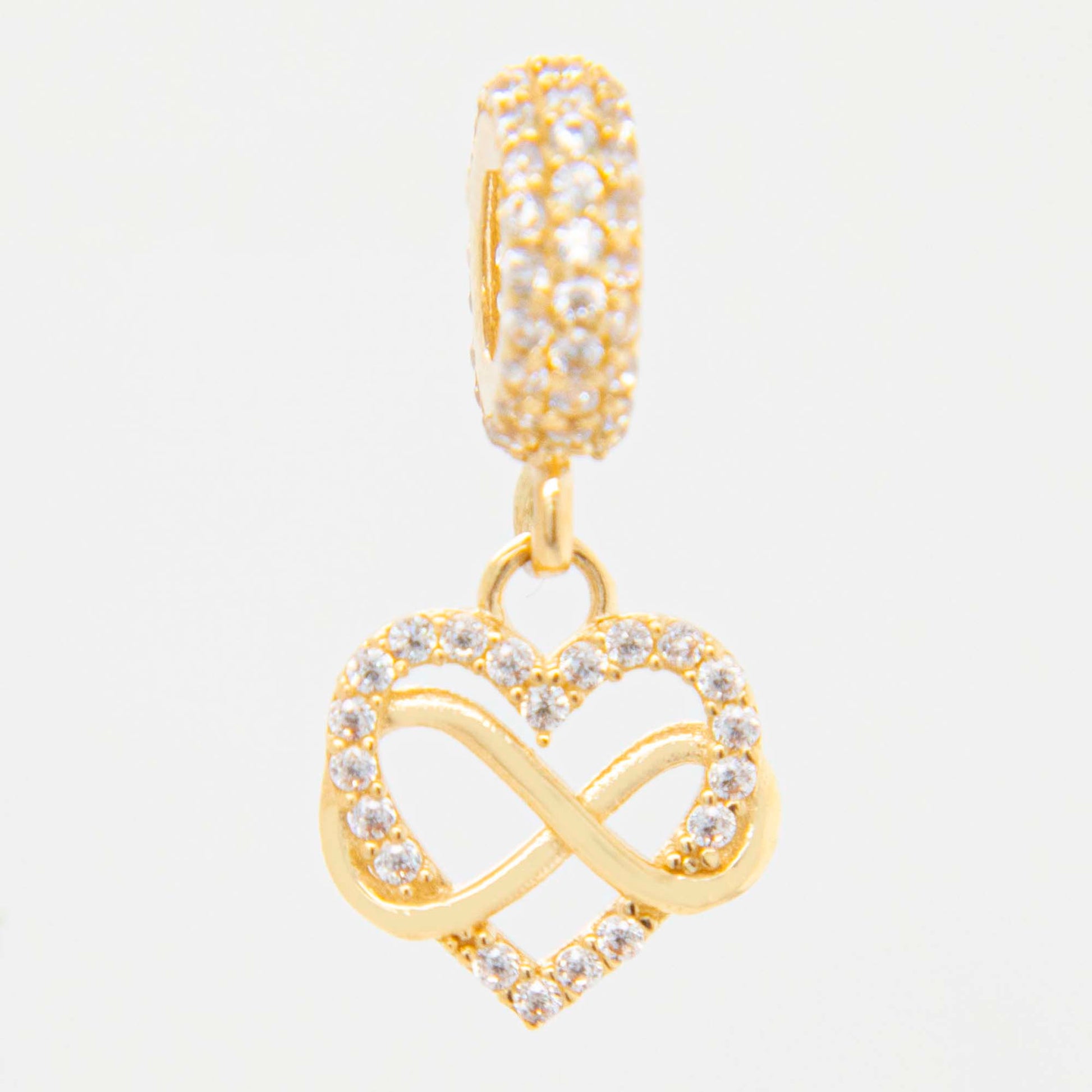 14K Yellow Gold Dangling CZ Open Heart and Infinity Charm