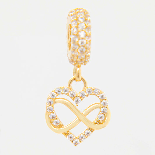 14K Yellow Gold Dangling CZ Open Heart and Infinity Charm