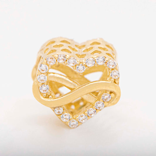14K Yellow Gold Pave CZ Heart Infinity Slider