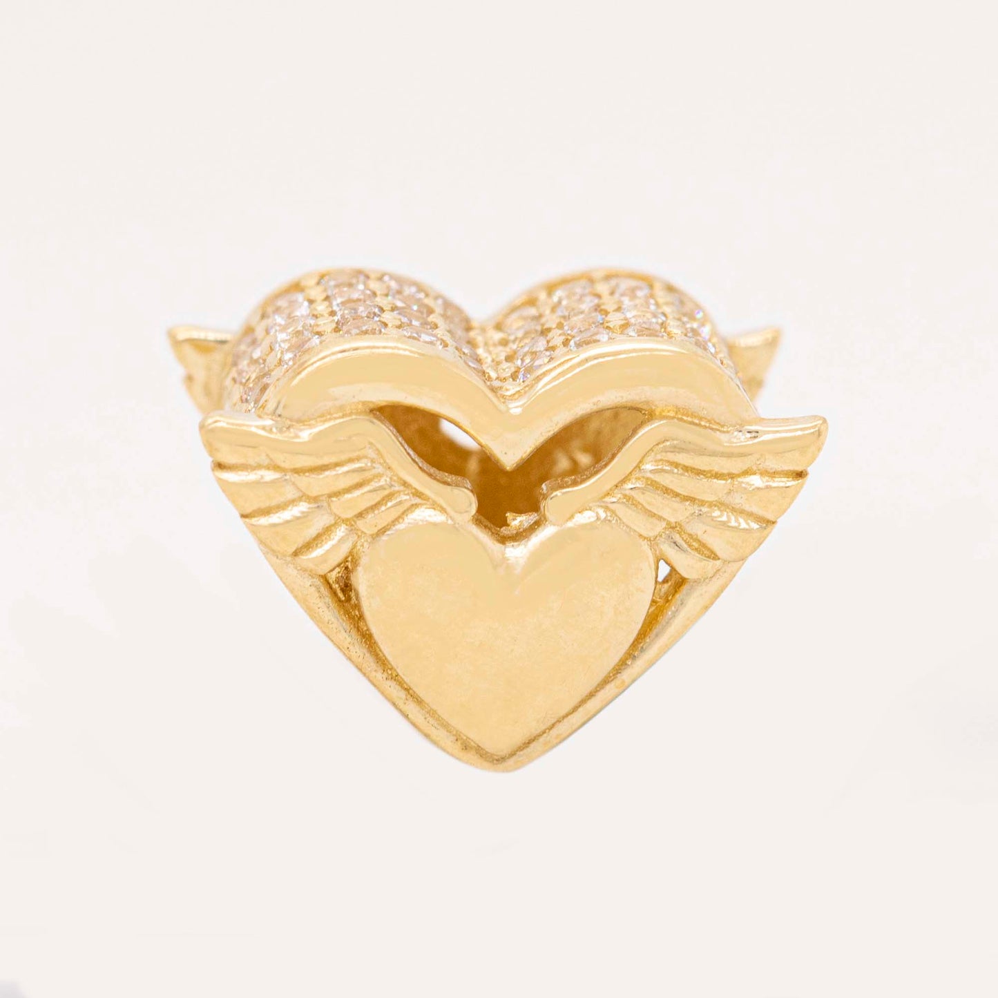 14K Yellow Gold Pave CZ Winged Heart Slider