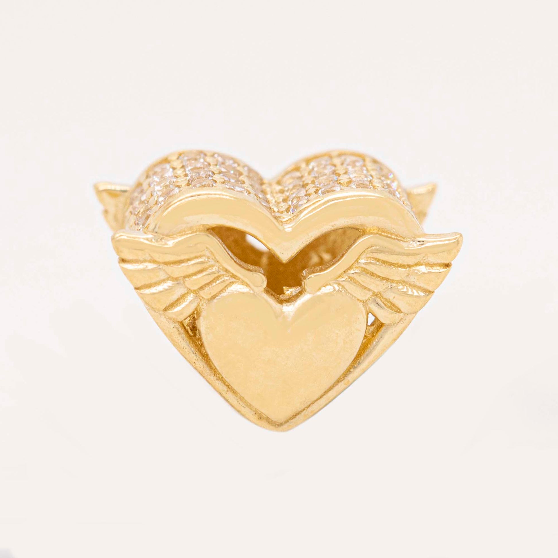 14K Yellow Gold Pave CZ Winged Heart Slider